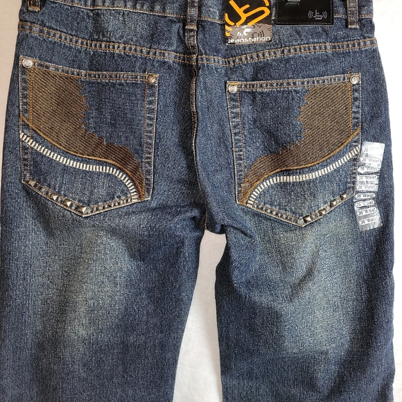 Jean Station Men's Size 36/38 Straight Leg Print/Stud Pockets Blue Detail Jeans - Picture 5 of 13